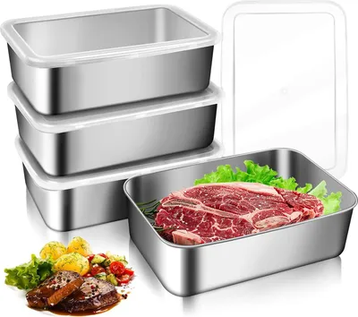Produktbild von Aufschnittboxen Kühlschrank Edelstahl Lebensmittel Aufbewahrungsbox 4Stk Frischhaltedosen mit Deckel Dosen zum Einfrieren Luftdichte Frischhalteboxen