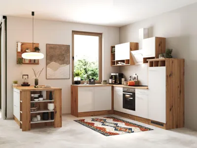 Produktbild von Küche Winkelküche Inselküche Einbauküche Eiche Weiß Hilde 280 cm Respekta