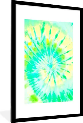 Produktbild von MuchoWow® Gerahmtes Poster Krawattenfärbung - Sommer - Grün - Gelb 60x90 cm - Poster mit Schwarzem Bilderrahmen Wandposter Rahmen Foto Bilder - Dekoration - Wandposter Wohnzimmer - Hochwertig