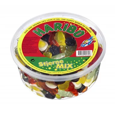 Produktbild von Haribo Stjerne Mix Sterne-Fruchtgummi 1kg Dose dänische Gummis
