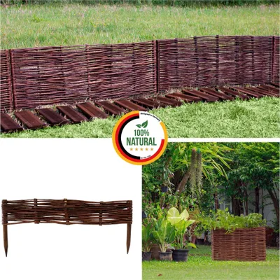Produktbild von Floranica 1 Stück Beeteinfassung Weide 10 cm x 60 cm Handgemachte Rasenkante  Beetbegrenzung - Beetzaun
