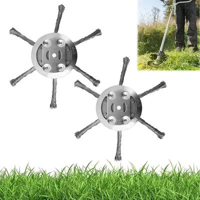 Produktbild von Trimmer Aufsatz Unkraut, 2025 Upgrade Stahldraht Rasentrimmer, Unkrautbürste Für Rasentrimmer, Freischneider Zubehör, Unkrautbürste für Akku Rasentrimmer (6Blade+2pc)