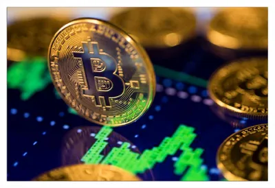 Produktbild von Wallario Poster - Bitcoin im Marktgeschehen, Kunstdruck Größe: 61 x 91,50 cm