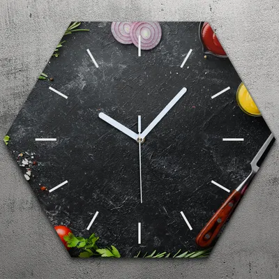 Produktbild von Uhr hexagonal 40 cm Glas Geräuschlos weiße Zeiger - Gewürze Gemüse