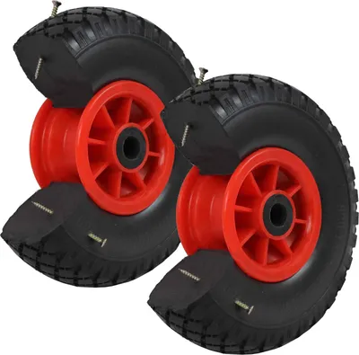 Produktbild von 2x Sackkarrenrad PolyurethanRad 260x85 mm 3.00-4 75 mm zentrierte Nabe Ø 20 mm rot Vollgummi Bollerwagen