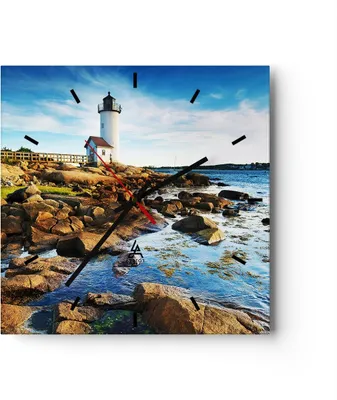 Produktbild von Wanduhr - Quadrat - Glasuhr - Leuchtturm Ufer Wolke Landschaft - 40x40cm - Schleichendes Uhrwerk - Lautlos - zum Aufhängen bereit - Dekoration Modern - Wanddekoration aus Glas - C3AC40x40-2973