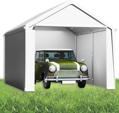 Produktbild von UISEBRT Lagerzelt Gartenschuppen Gerätehäuser Winterfest Gerätezelt Carport mit Dach UV-beständig Pergola im Freien mit Abnehmbare Seitenwände Weidezelt Fahrradgarage Geräteschuppen - 3x4m - Weiß