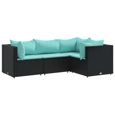 Produktbild von vidaXL 4-tlg. Garten-Lounge-Set mit Kissen Schwarz Poly Rattan