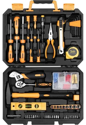 Produktbild von Werkzeugkoffer bestückt 138-teilig Universal Handwerkzeug Haushalt Werkstatt DIY Gelb