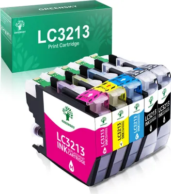 A set of printer ink cartridges and their packaging.
