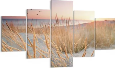 Produktbild von Bild auf Leinwand - Leinwandbild - 5 Teile - Sonne Vögel Sand - 125x70cm - Wand Bild - Wanddeko - Wandbilder - Leinwanddruck - Bilder - Wanddekoration - Leinwand bilder - Wandbild - EA125x70-4810