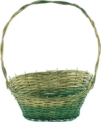 Produktbild von Präsentkorb grün / gold klein, aus Weide, Geschenkkorb leer, Henkelkorb, Weidenkorb