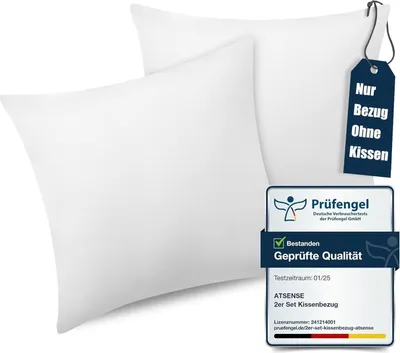 Produktbild von 2er Set Kissenbezug 40x40 cm - 100% Baumwolle Weiß mit Reißverschluss