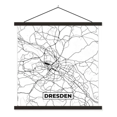 Produktbild von MuchoWow® Textilposter Dresden - Stadtplan - Karte 90x90 cm mit schwarzem Rahmen - Magnetisches