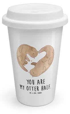 Produktbild von Mr. & Mrs. Panda Thermobecher Otter Herz - Weiß - Geschenk, Liebe, Hochzeitstag, ToGo Kaffeebecher, Verliebt, Seeotter, To Go, keramik, Thermokaffeebecher