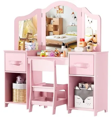 Immagine prodotto di Tavolo per bambini - Tavolo per bambine - Gioco e apprendimento - Specchio removibile - 108x30x114 cm - Rosa