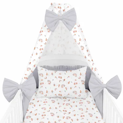 Produktbild von Amilian Babybettwäsche Set 7-teilig – Bettwäsche 100x135 cm, Kissen 40x60, Himmel, Nestchen – für Babybett/Gitterbett – Komplettset für Neugeborene
