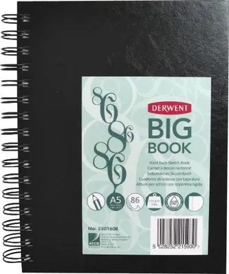 Produktbild von Derwent 2301608, Einfarbig, Schwarz, A5, 86 Blätter, 110 g/m², Hardcover