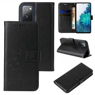 Produktbild von Kunstleder Flip-Hülle Floral für Samsung Galaxy S20 FE - Farbe: Schwarz - Modellkompatibilität: Für Samsung Galaxy S20 FE