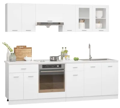 Produktbild von vidaXL 8-tlg. Küchenzeile Lyon Weiß Holzwerkstoff