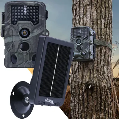 Produktbild von Full-HD-Wildkamera 24 MP mit 3 Bewegungssensoren, Nachtsicht, Serienbild- & Zeitraffer-Funktion, Farbdisplay, wetterfest, inkl. Akku Solarpanel, 3000