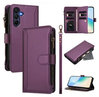 Produktbild von Handyhülle für Samsung Galaxy A16 4G/A16 5G Reißverschluss Geldbörse Kunstleder Klapphülle mit Kartensteckplatz, Ständer, Handschlaufe Lila