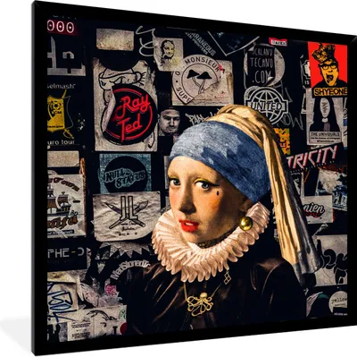 Produktbild von MuchoWow® Gerahmtes Poster Das Mädchen mit dem Perlenohrring - Tätowierung - Vermeer 40x40 cm - Poster mit Schwarzem Bilderrahmen Wandposter Rahmen Foto Bilder - Mit Rahmen - Wanddekoration Schlafzimmer