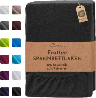 Produktbild von Frottee Spannbettlaken Spannbetttuch, 90x200 cm, Schwarz