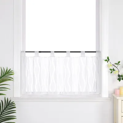 Produktbild von Joyswahl Scheibengardine mit Schlaufen Modern Küche Bistrogardine Voile Kurzgardine mit Wellenstreifen Weiß HxB 60x90 cm