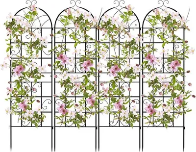 Produktbild von Rankgitter Metall 180 cm hoch, 4er Set, dekorativer Gartenzaun, freistehende Rankhilfe, Spalier Garten zum Stecken, Rosenspalier Rankspalier, für Kletterpflanzen Blume Gemüse (Schwarz)