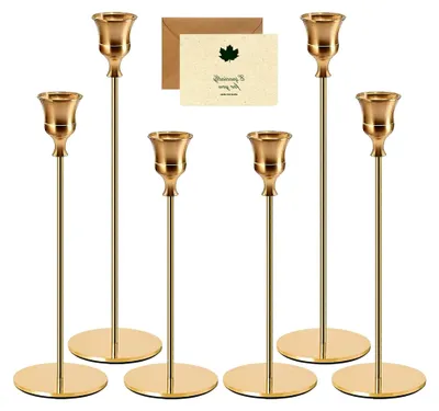 Produktbild von Kerzenständer Set Gold 6 Stück, Metall Kerzenhalter für Hochzeit und Dekoration