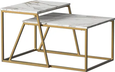Produktbild von Couchtisch-Set Vicco Myra Marmor-Weiß/Gold 60 x 50 cm 2 Teile, Model 56365