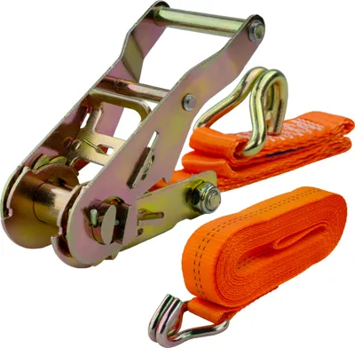 Produktbild von Spanngurt mit Ratsche und Haken | 25mm breit | 5m lang | bis 1500kg | Zurrgurt für Ladungssicherung | Spanngurt mit Doppelspitzhaken | Gurtband | Spanngurt 5m