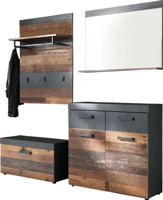Produktbild von trendteam Garderobe 4-teilige Kombination Indy Graphit Grau Matera NB/Old Wood NB 185 x 192 x 37 cm