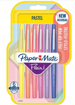 Zdjęcie produktu dla Papermate Flair, Średni, 6 kol., 0,7 mm, Różne kolory, Atrament na bazie wody, 6 szt.