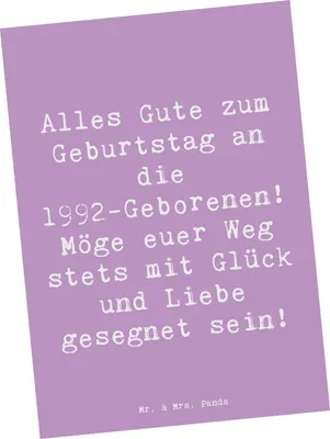 Produktbild von Mr. & Mrs. Panda Ansichtskarte Spruch 1992 Geburtstag - Lavendeltraum - Geschenk, Glückwünsche, Postkarte, Geburtstagswünsche, Happy Birthday, Jahrgang, Postkarten, Alter