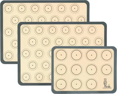 Image de Tapis de cuisson silicone macaron biscuit 3pcs set grey 42x29,5cm 29,2x21,6cm
