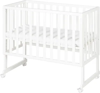 Productafbeelding van Co-slaapbed 45 x 90 cm voor veilig slapen, 3-in-1 - In hoogte verstelbaar - Complete set met wieg, matras, canvasbarrière en remwielen - Wit hout