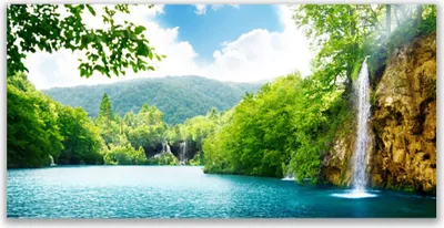 Produktbild von Acrylglasbilder 120x60 Wandbild Druck Wasserfall See Bäume Natur
