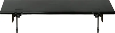 A black metal shelf with adjustable legs, shown against a white background.