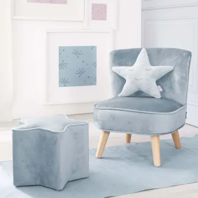 Produktbild von roba Bundle „Lil Sofa” inkl. Kindersessel, Sternenhocker & Dekokissen Stern in hellblau/sky