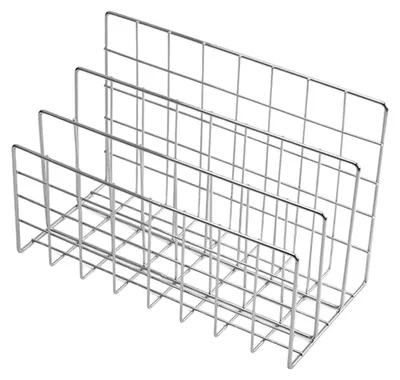 Produktbild von Zeitschriftenhalter/Buchständer mit 3 vertikalen Fächern, hohles Design, rostfreies Aufbewahrungsregal, Schreibtisch-Organizer