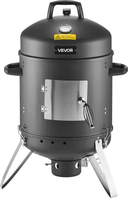 Produktbild von VEVOR Räuchertonne, 40 cm vertikaler Holzkohlegrill, beschichteter Stahlgrill mit 2 Grillrosten, Thermometer, Lüftungsöffnungen & herausnehmbarer Ascheschale, BBQ Räucherofen für Grillpartys