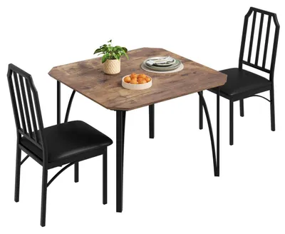 Image de Ensemble de salle à manger composé d'une table et de 2 chaises rembourrées, style vintage, couleur marron, en métal et MDF