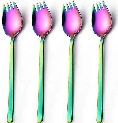 Produktbild von Ibenzoa® Spork-Set 4er aus Edelstahl (19 x 2 cm) – rostfrei, spülmaschinenfest, ergonomische Löffel‑Gabel für Camping, Reisen & Alltag