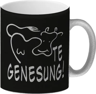 Produktbild von KUHte Genesung Glitzer-Kaffeebecher mit Kuh Motiv in schwarz