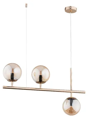 Produktbild von Pendelleuchte Metall Glas H: max. 92 cm in Gold Bernstein E14 3-flammig Kugel Schirm Modern Hängeleuchte