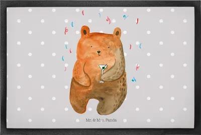 Produktbild von Mr. & Mrs. Panda Fussmatte Bär Party 50 x 75 cm - Grau Pastell - Geschenk, Mitbringsel, Schmutzfangmatte, Lustig, Schmutzfänger, Schmutzmatte, Türmatte, Geburtstag, Teddy