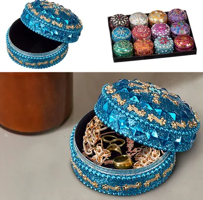 Produktbild von Schmuckdose Orient 12er Set Ø5,5cm Schmuckkästchen Dose Box Glitzer Schatulle bunt