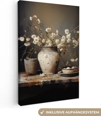 Produktbild von MuchoWow® - Leinwandbilder - Stilleben - Blumen - Blumenstrauß - Vase - Wein, Wandbild, Wanddeko Bilder Wohnzimmer, 60x90 cm